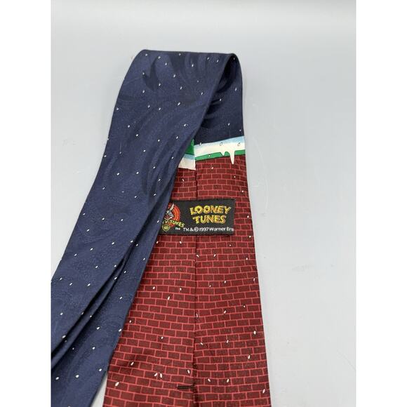 Looney Tunes Christmas Tie 1997 Warner Bros 100% Silk Bugs Bunny Daffy Duck - Picture 4 of 5